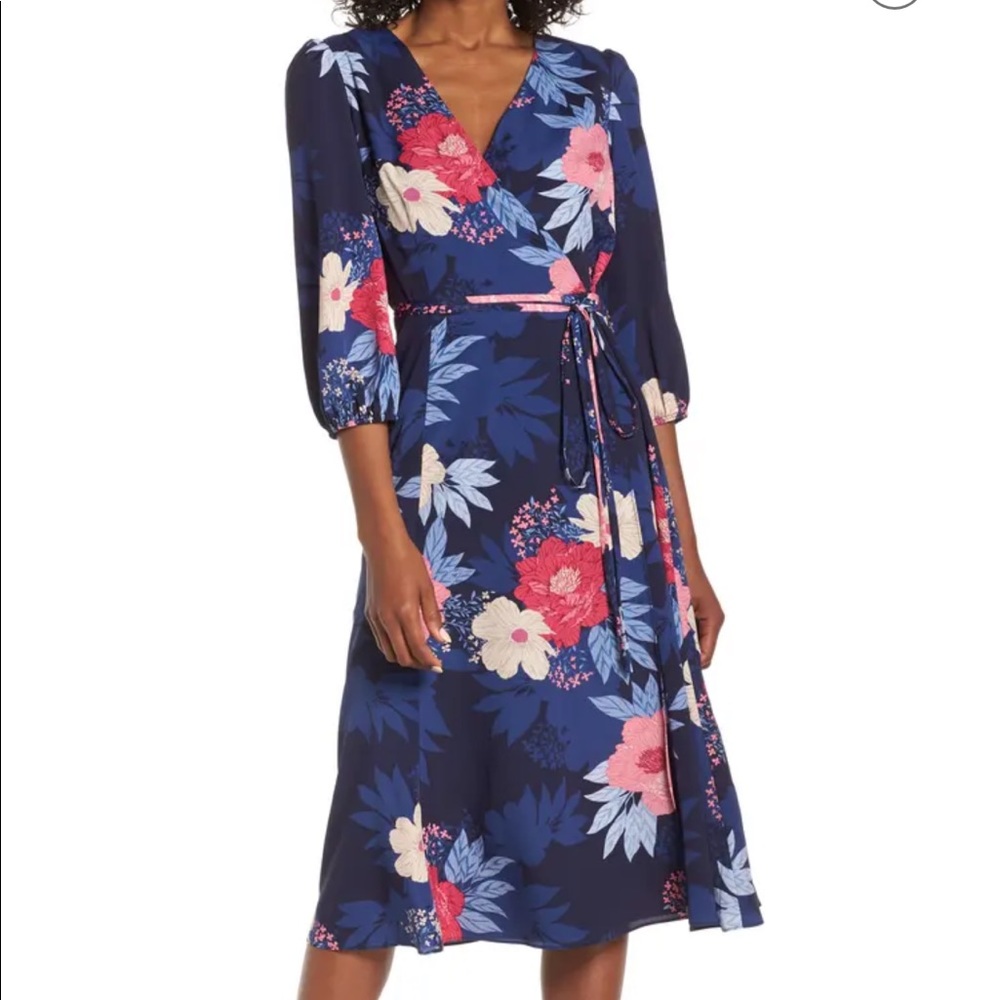 NWT Eliza J midi Dress, size 8, Navy blue floral print